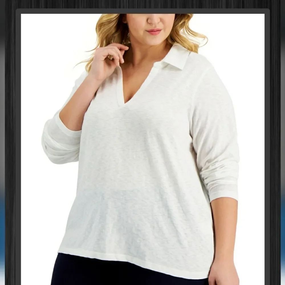 Karen Scott Open Neck Polo Style Long Sleeve Top sz 2x
